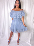 Misty Blue Off The Shoulder Dress