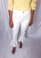 Hit The Town Ruffle Hem Jeans in White